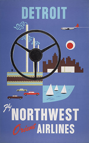 Northwest Airlines Detroit travel poster 1950s
