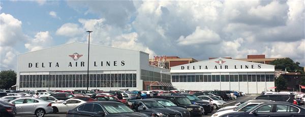 Hangars from parking lot