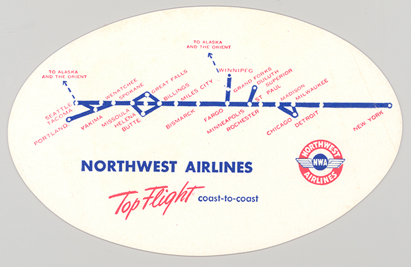 Northwest Airlines blotter Top Flight Coast-to-Coast 1945