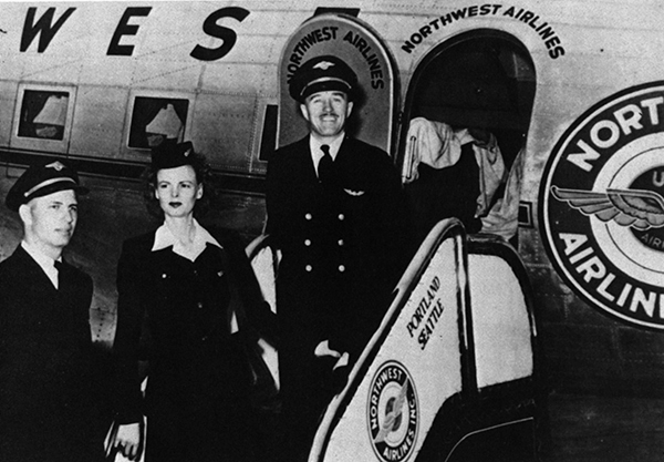 NWA crew ready for transcontinental flight, 1945