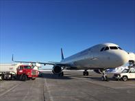 Delta A321 delivery flight, 3/2016. Refueling at Goose-Bay, Canada