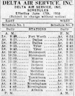 Delta schedule June 17, 1930